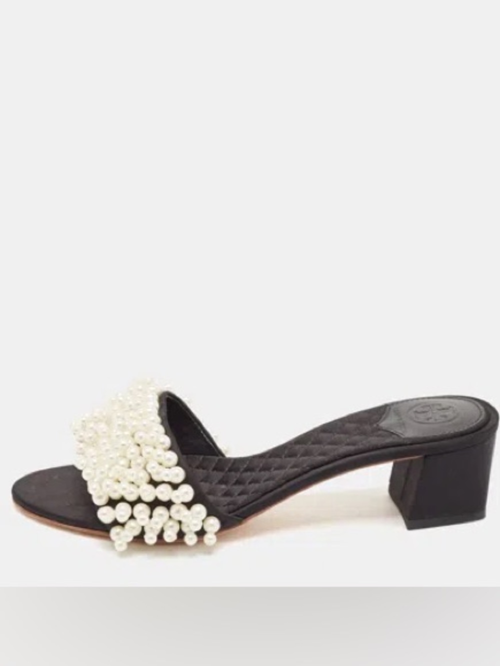 Tory Burch Tatiana Pearl-Embellished Black Slide Sandals
